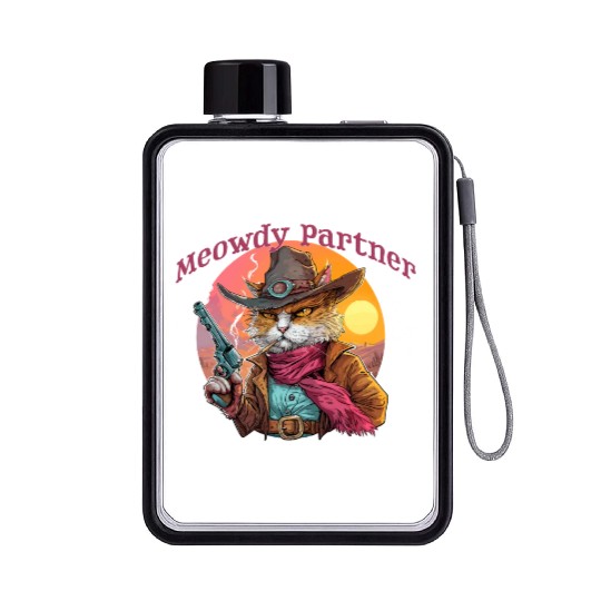 Purrfect Outlaw Showdown - Meowdy Partner Flat Water Bottles