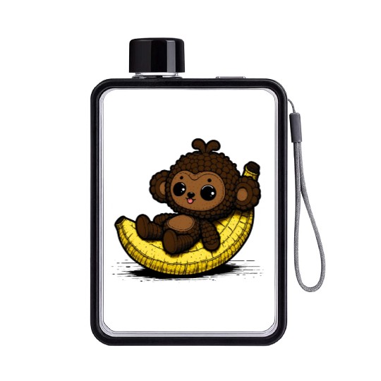 Amigurumi Monkey Chills On Banana Flat Water Bottles