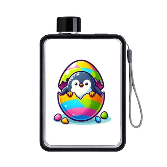 Penguin hatches from colorful Easter egg Flat Water Bottles