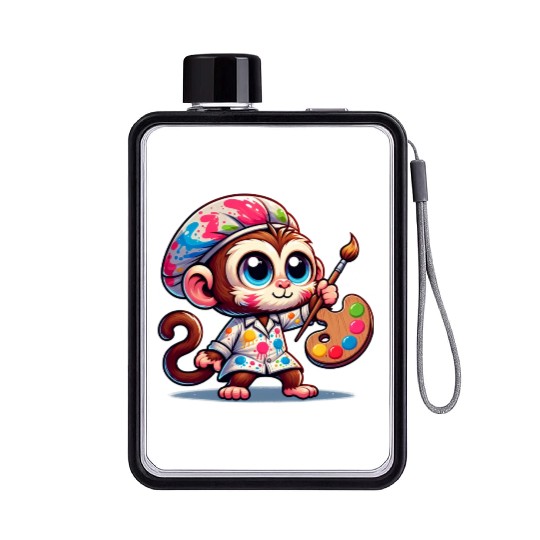 Cute Monkey Artist Flat Water Bottles