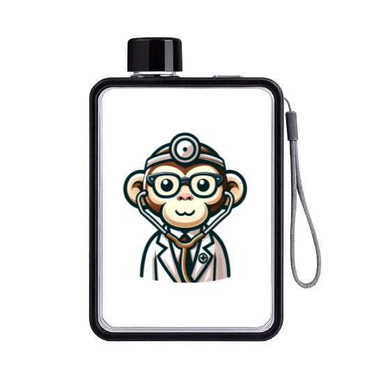 Cute Monkey Doctor Flat Water Bottles