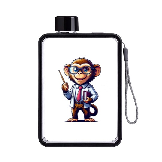 Cute Monkey Teacher Flat Water Bottles
