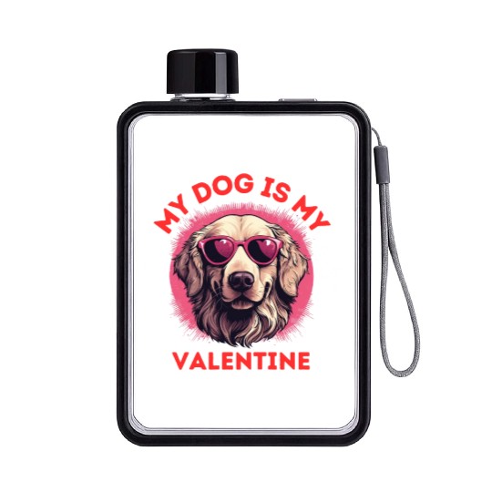 My Dog is my Valentine's Day 2024 Golden Retriever Flat Water Bottles