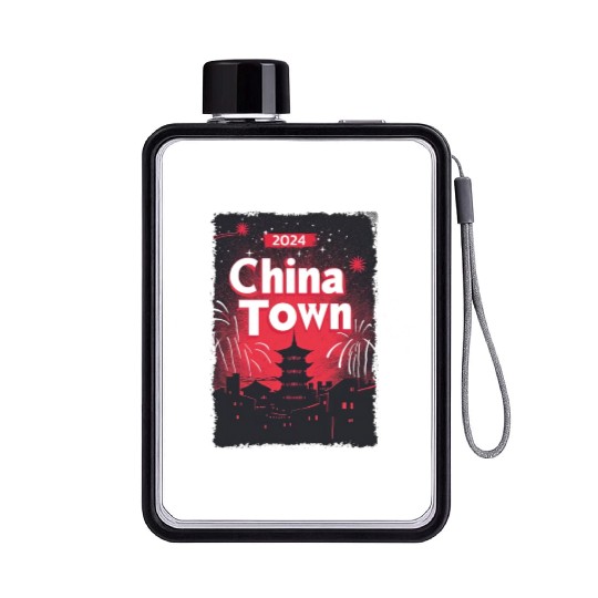 ChinaTown Ignites: Synthwave Red & Black Shiluette Flat Water Bottles