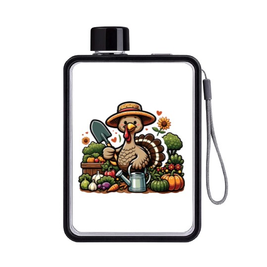 Thanksgiving Garden Turkey Gardener Vegetable Flat Water Bottles