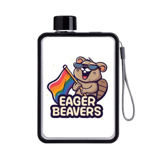 Eager Beavers with Pride LGBT Flag Flat Water Bottles