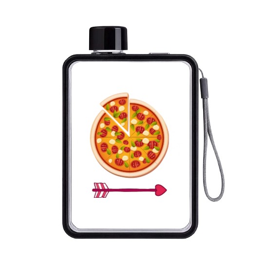 PIZZA is my valentine - Arrow Pointing Left Flat Water Bottles