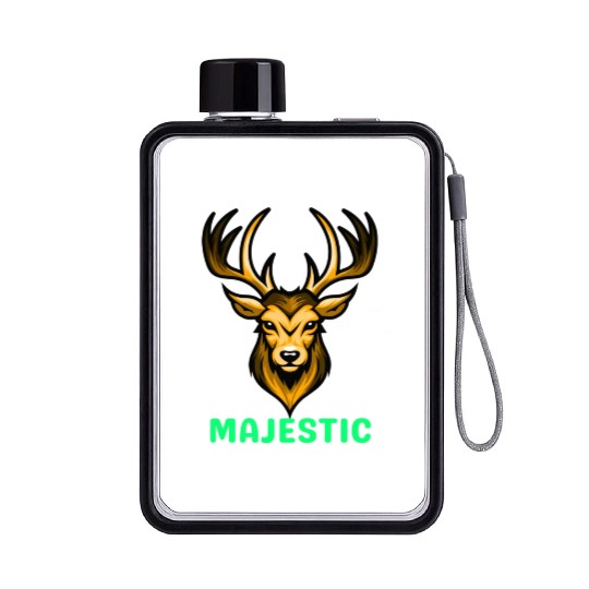 Black and Yellow Illustrative Deer Animal Logo Flat Water Bottles
