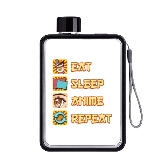 funny eat sleep anime repeat the perfect presents Flat Water Bottles