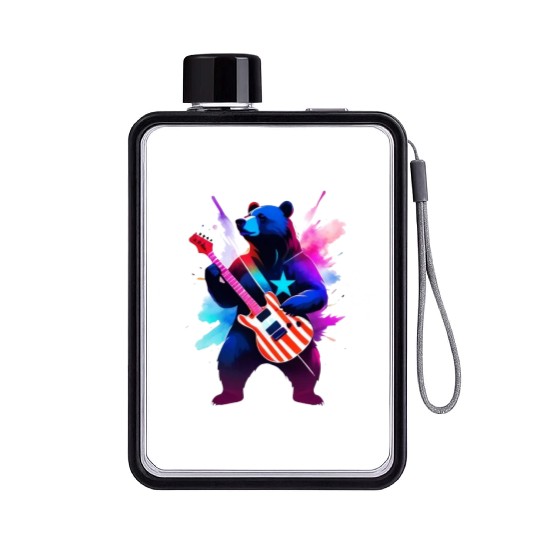 Merica Bear - Rock'n Out! Flat Water Bottles