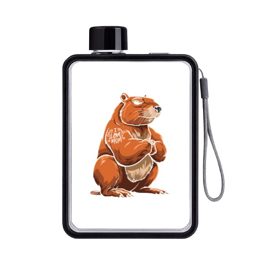 Capybara Biceps Tattoo I Love Mom Flat Water Bottles