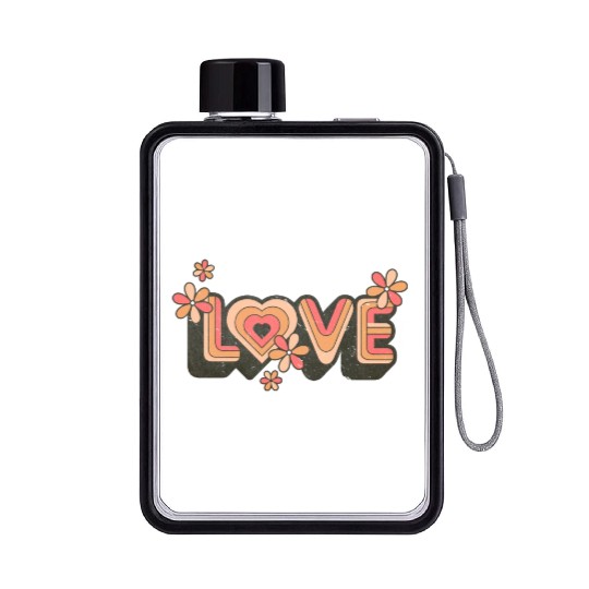 1960s Retro Hippie Floral Love Design Flat Water Bottles