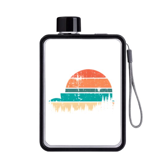 Retro Evergreen Sunset Stepped Circle Design Flat Water Bottles