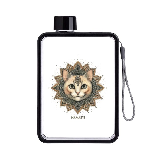 Orange Street Cat Say Namaste Mandala Design Flat Water Bottles