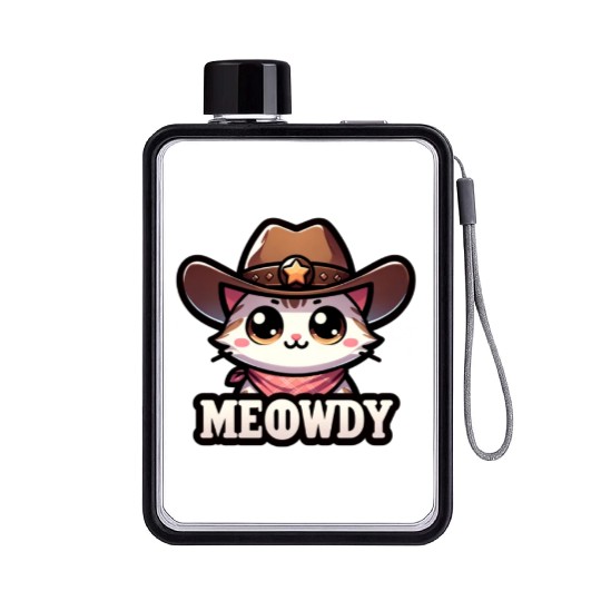 Cute Meowdy Cat Cowboy Pun Flat Water Bottles