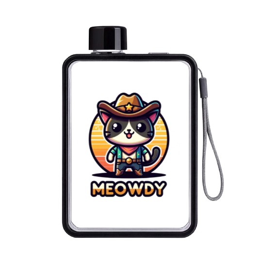 Cute Meowdy Cat Cowboy Pun Flat Water Bottles