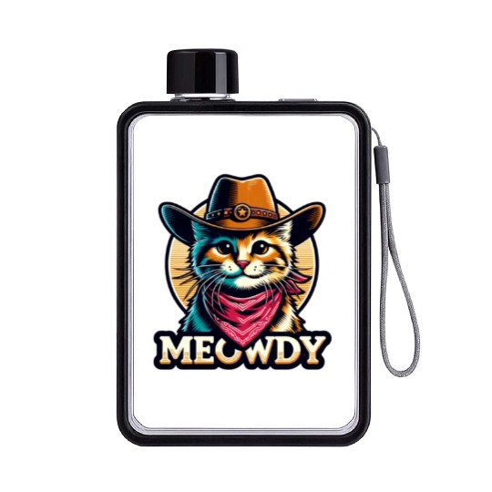 Cute Meowdy Cat Cowboy Pun Flat Water Bottles