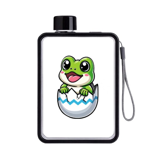 Colorful Easter Egg with Hatching Frog Design Flat Water Bottles