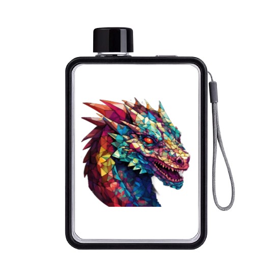 Cerulean Coil: The Stained Glass Dragon Flat Water Bottles