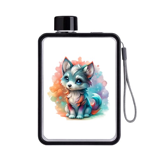 Cute Chibi Grey Wolf For Wolf Lovers Flat Water Bottles