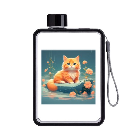 Cute orange cat Flat Water Bottles