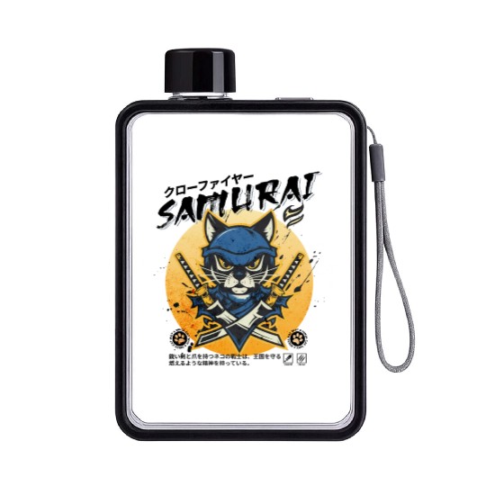 Samurai Cat, Ninja Cat, Cat Assassin, Warrior Cat Flat Water Bottles