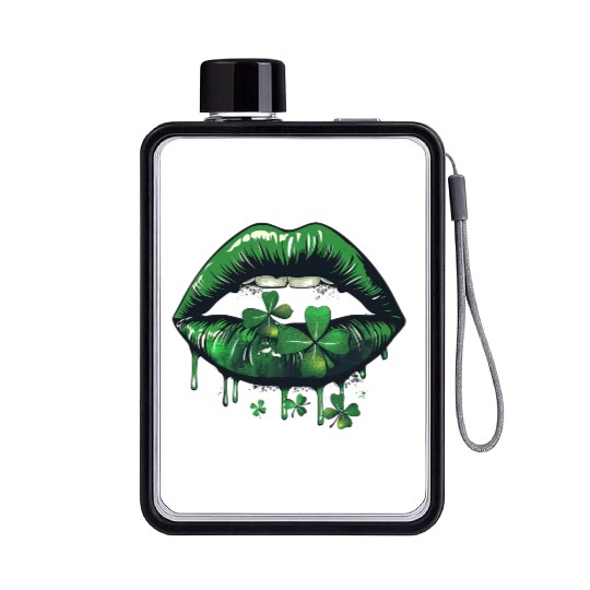 St Patrick Irish Green Lips Flat Water Bottles