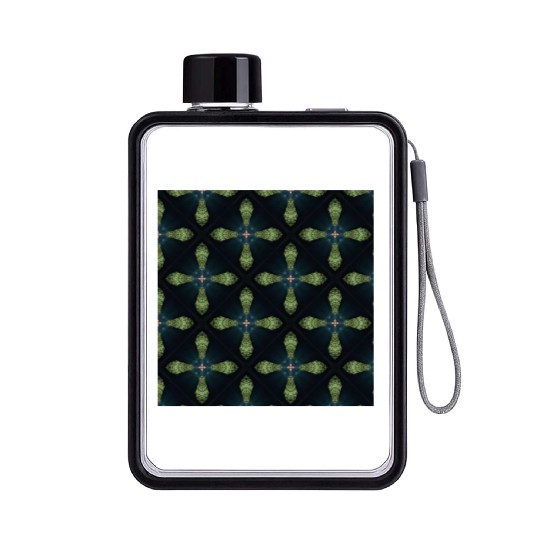 green and blue cross pattern on black background Flat Water Bottles