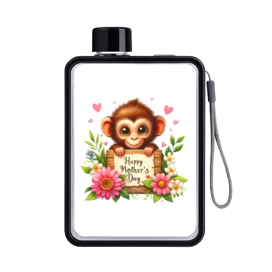Cute Monkey Happy Mother s Day Flat Water Bottles