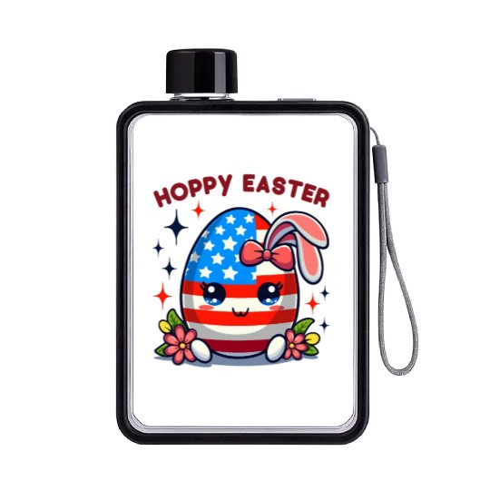 Hoppy Easter - American Flag Easter Egg Bunny Ears Flat Water Bottles