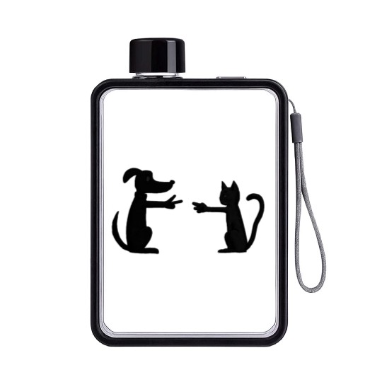 Funny dog and cat Rock-Paper-Scissors Flat Water Bottles