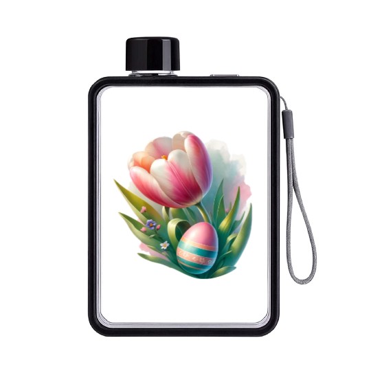 Spring Colorful Tulip With Easter Egg Flat Water Bottles