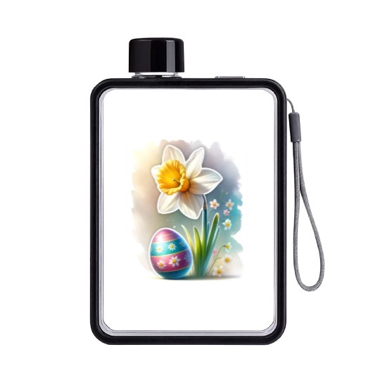 A Beautiful Daffodil With an Easter Egg Flat Water Bottles