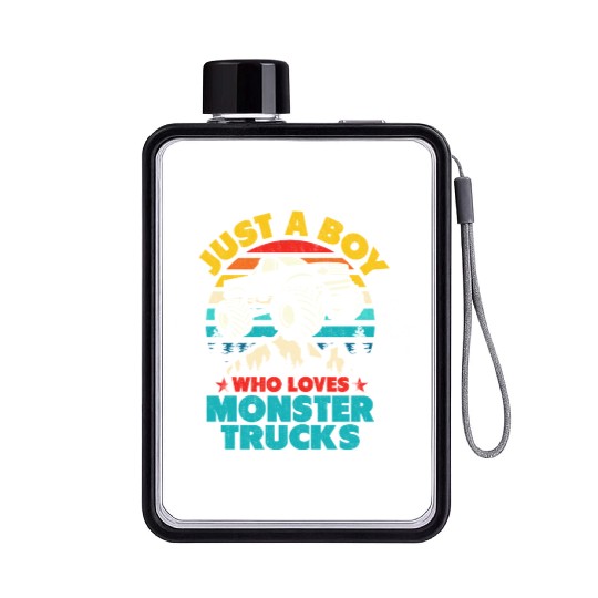 Just A Boy Who Loves Monster Trucks Toddler Kids Flat Water Bottles