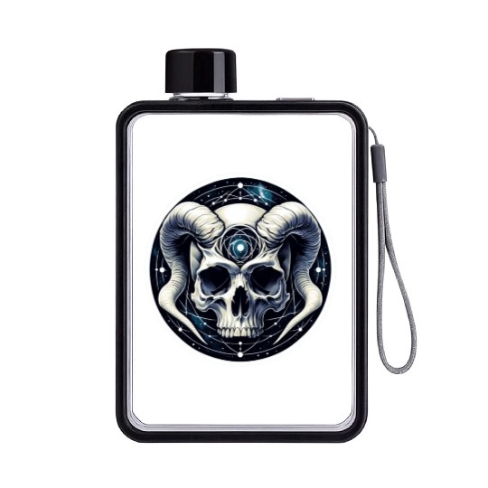 Cosmic Nirvana Serenity: Horned Skull Flat Water Bottles