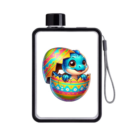 Easter Egg Dino T-Rex Hatching Colorful Cartoon Flat Water Bottles