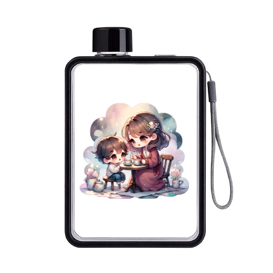 Mother and Son Enjoying a Cozy Tea Party Flat Water Bottles