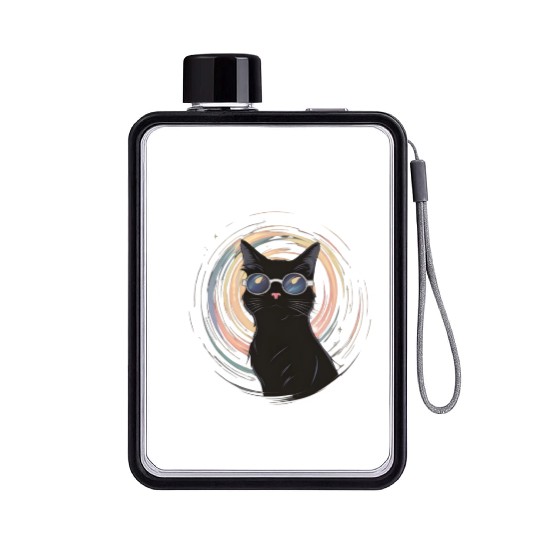 Solar Eclipse 2024 Cat Wearing Glasses Flat Water Bottles