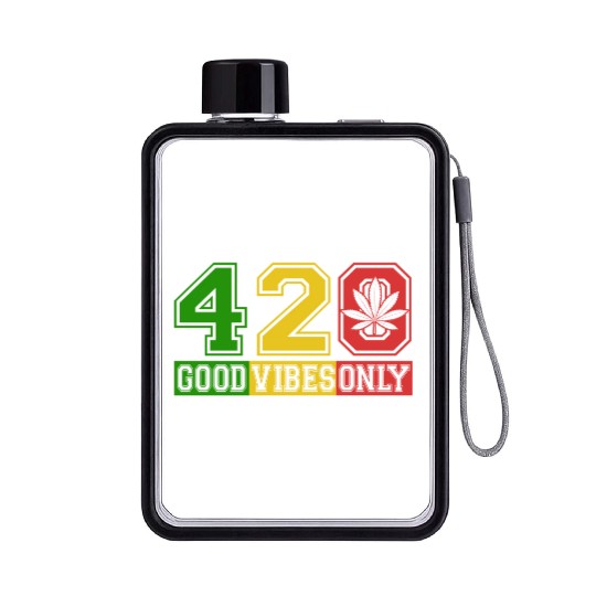 Witty 420 GoodVibes Herb Weed Marijuana Design Flat Water Bottles