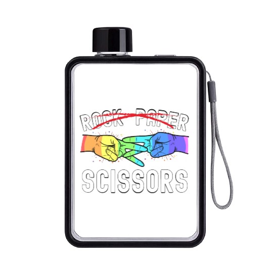 Lesbian Pride Rock Paper Scissors Funny LGBTQ Flat Water Bottles