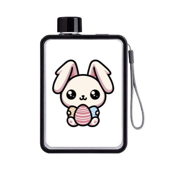 Cute Kawaii chibi Easter Bunny With Eggs Flat Water Bottles