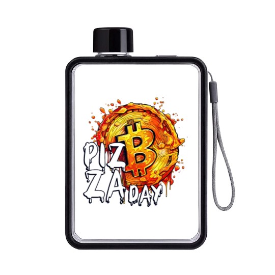 Bitcoin Pizza Day May 22nd Funny Crypto Currency C Flat Water Bottles