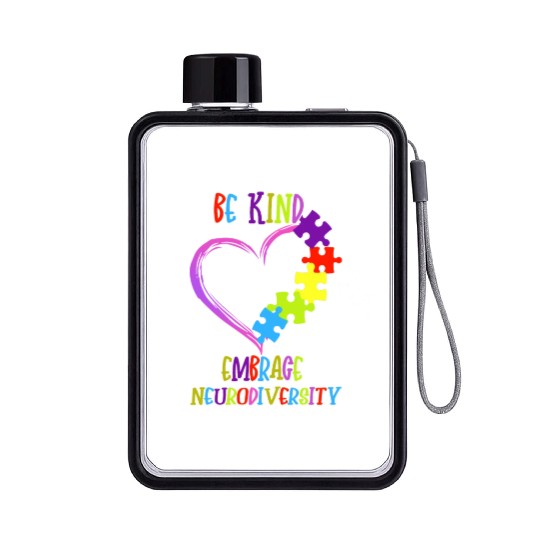 Be Kind Embrace Neurodiversity Heart ADHD Autism Flat Water Bottles