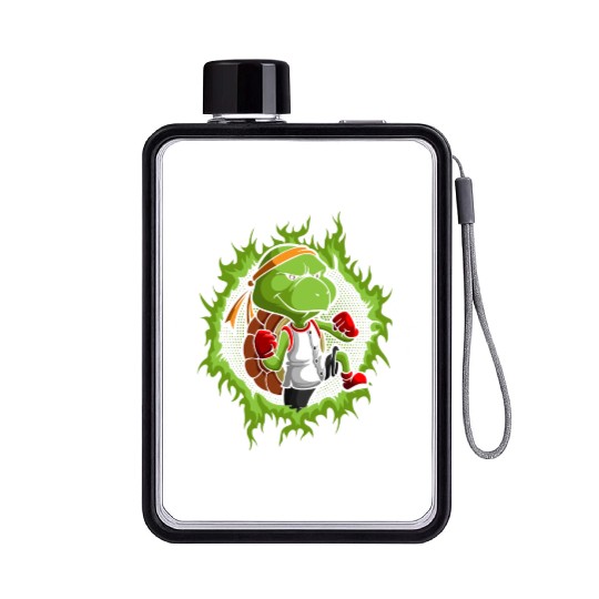 Kung Fu Turtle With Halftone Fire Background Flat Water Bottles