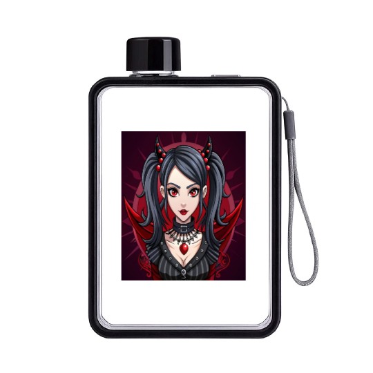 Gothic Anime Girl Dark Red Color Illustration Flat Water Bottles