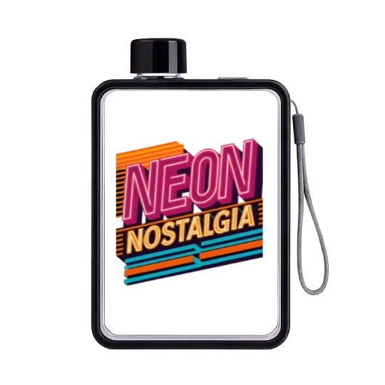 Neon Nostalgia: Pay homage to the retro neon aesth Flat Water Bottles