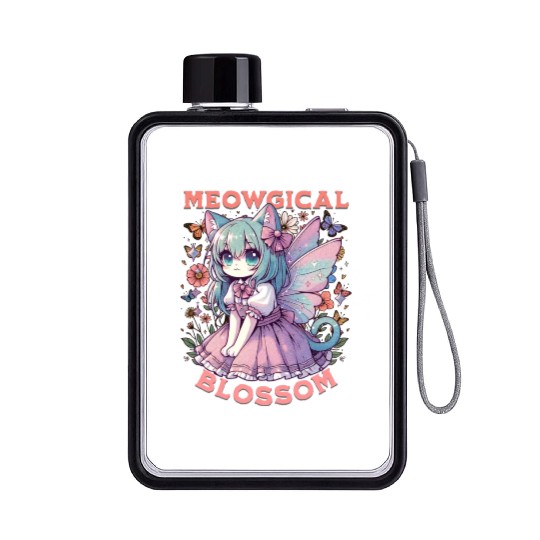 Meowgical Blossom Enchanting Fairycore Cat Fantasy Flat Water Bottles