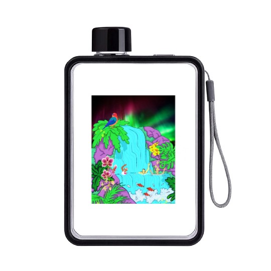 Northern Lights Waterfall Serenity with Swimmers Flat Water Bottles