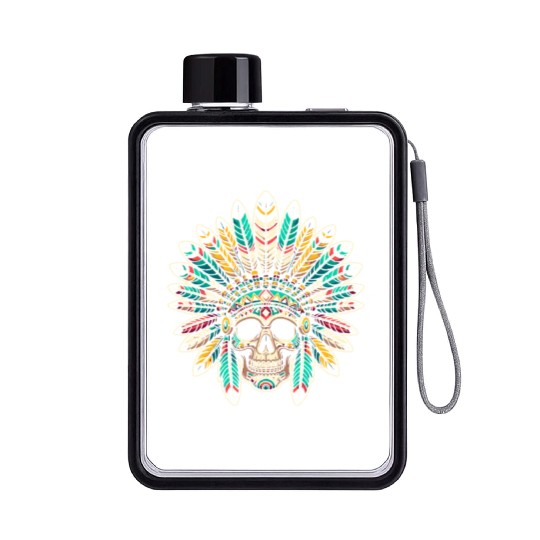 Indigenous Native American Skull Head Flat Water Bottles