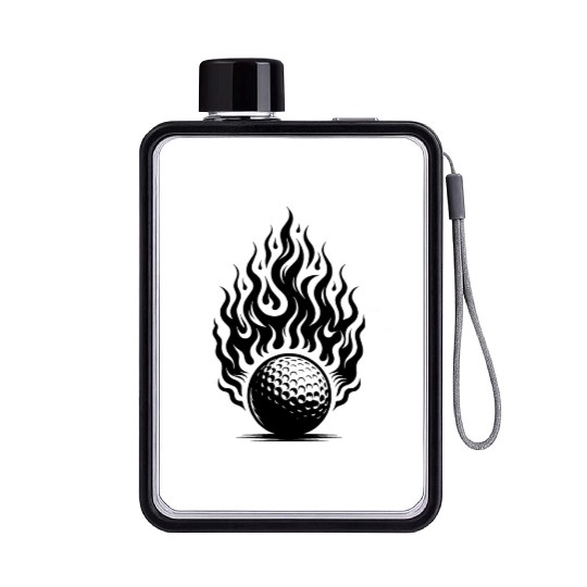 Golf Ball Flat Water Bottles Shot In Fiery Flame Style